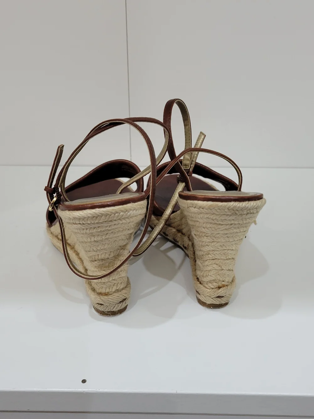 Franco Sarto Brown Leather Espadrille Wedge Sandals